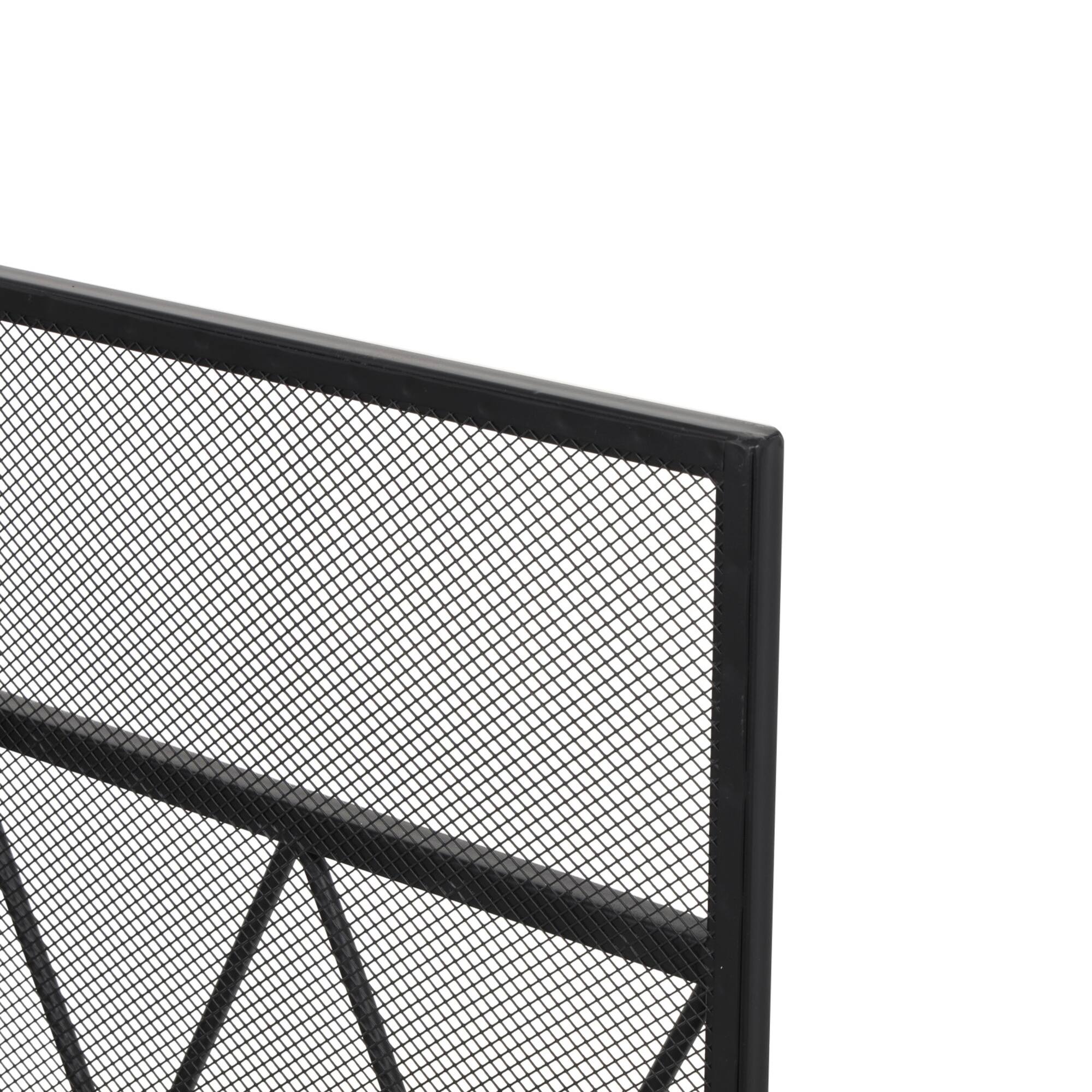 Black Metal Geometric Diamond 3-Panel 2 Door Fireplace Screen